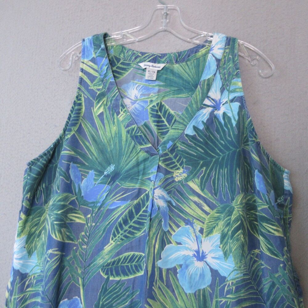 Tommy Bahama Dress XL Floral Shift Pockets Tencel Chambray Beach Vacation - Picture 2 of 10